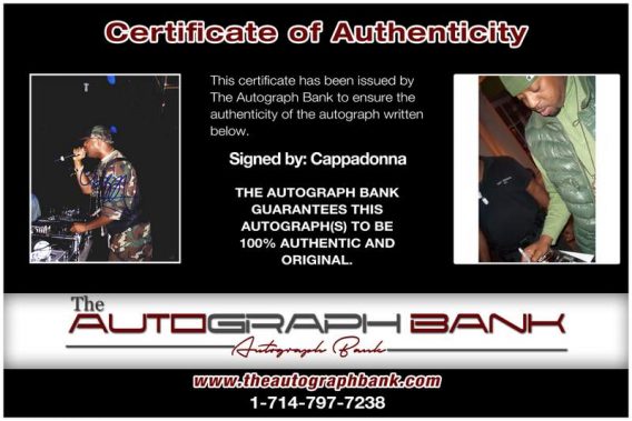 Cappadonna certificate of authenticity from the autograph bank