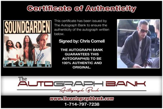 Chris Cornell certificate of authenticity from the autograph bank