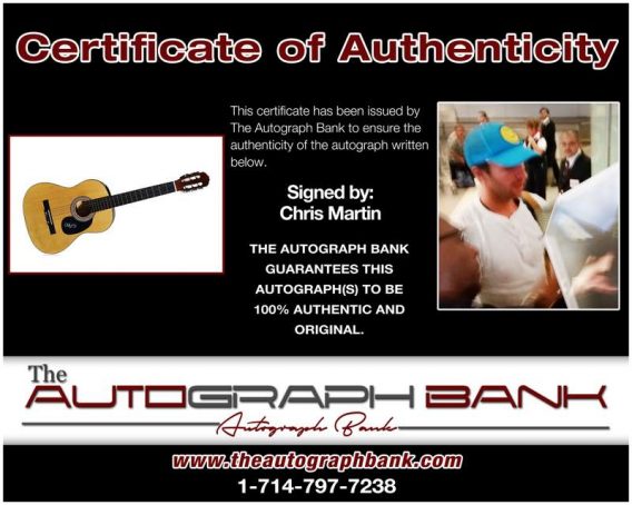 Chris Martin certificate of authenticity from the autograph bank