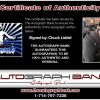Chuck Liddel certificate of authenticity from the autograph bank
