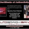 Chuck Palahniuk certificate of authenticity from the autograph bank