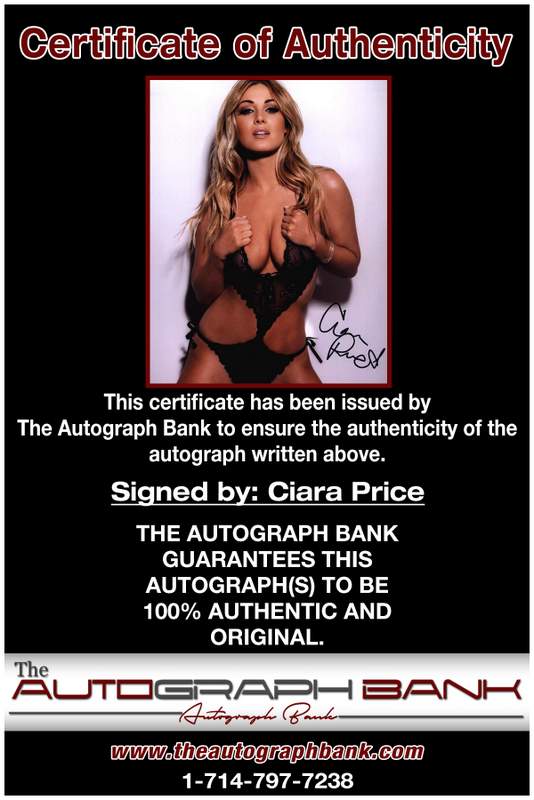 Ciara Price certificate of authenticity from the autograph bank