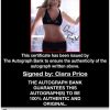 Ciara Price certificate of authenticity from the autograph bank