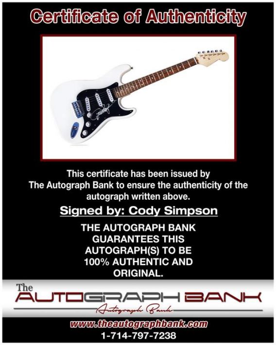 Cody Simpson certificate of authenticity from the autograph bank