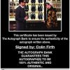 Colin Firth certificate of authenticity from the autograph bank