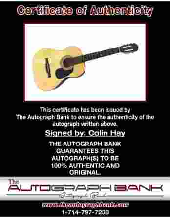 Colin Hay certificate of authenticity from the autograph bank