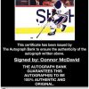 Connor Mcdavid certificate of authenticity from the autograph bank