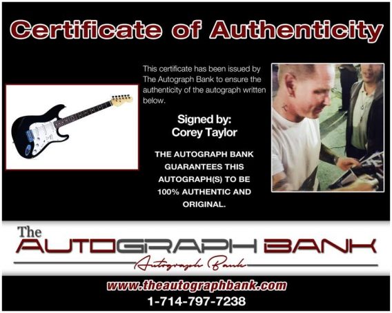 Corey Taylor certificate of authenticity from the autograph bank