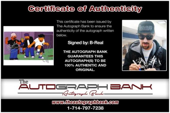 Cypress Hill certificate of authenticity from the autograph bank