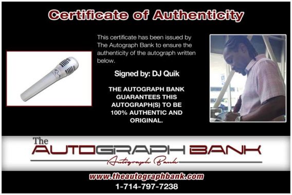 Dj Quik certificate of authenticity from the autograph bank