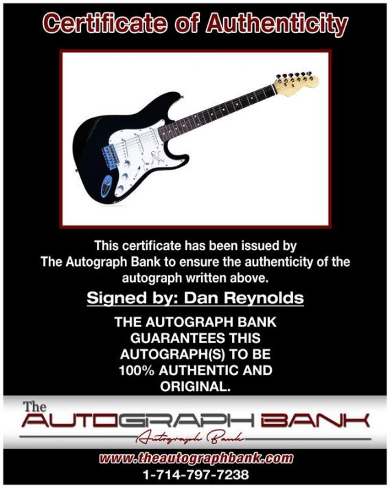 Dan Reynolds certificate of authenticity from the autograph bank