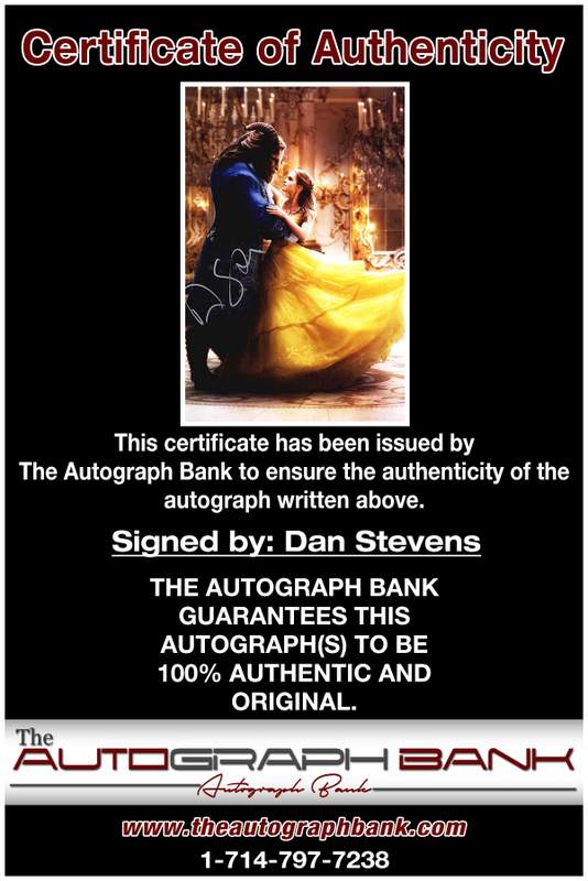 Dan Stevens certificate of authenticity from the autograph bank