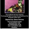Dave Fennoy certificate of authenticity from the autograph bank