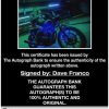 Dave Franco certificate of authenticity from the autograph bank
