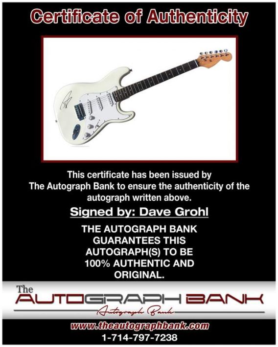 Dave Grohl certificate of authenticity from the autograph bank