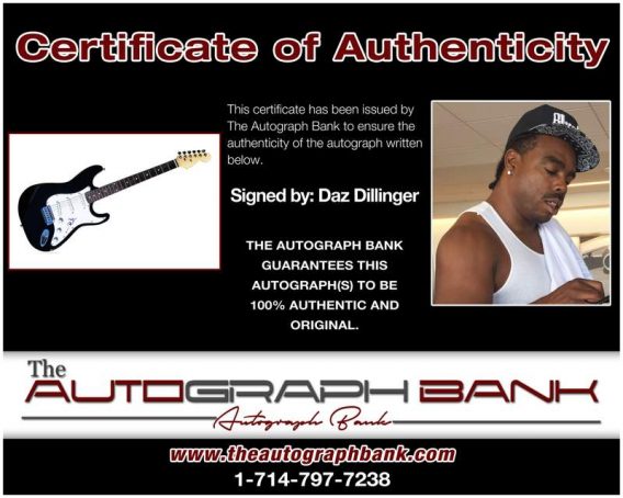 Daz Dillinger certificate of authenticity from the autograph bank