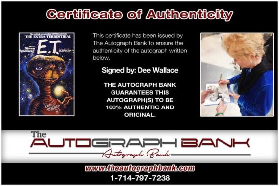 Dee Wallace certificate of authenticity from the autograph bank