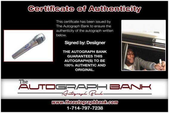 Desiigner certificate of authenticity from the autograph bank