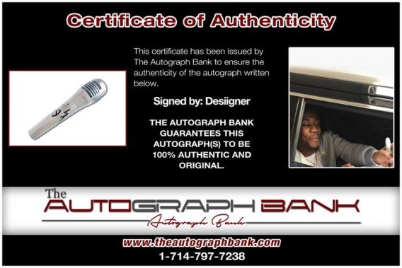 Desiigner certificate of authenticity from the autograph bank