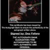 Dez Fafara certificate of authenticity from the autograph bank