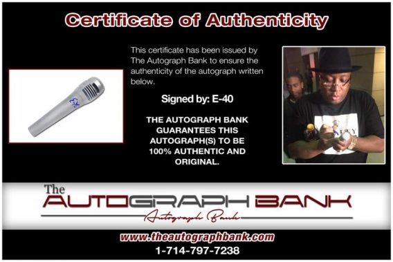 E-40 certificate of authenticity from the autograph bank