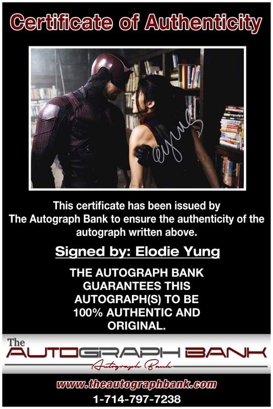 Elodie Yung certificate of authenticity from the autograph bank