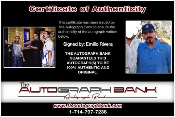 Emilio Rivera certificate of authenticity from the autograph bank