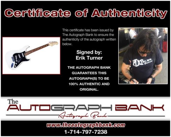 Erik Turner certificate of authenticity from the autograph bank