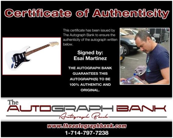 Esai Martinez certificate of authenticity from the autograph bank