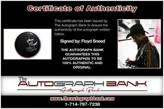 Floyd Sneed certificate of authenticity from the autograph bank