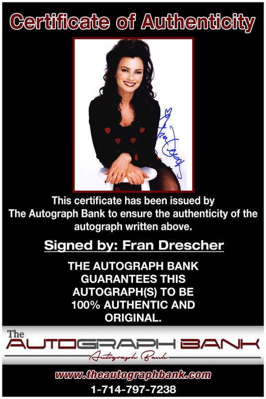Fran Drescher certificate of authenticity from the autograph bank
