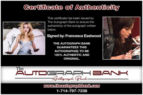 Francesca Eastwood certificate of authenticity from the autograph bank