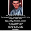 Frankie Avalon certificate of authenticity from the autograph bank