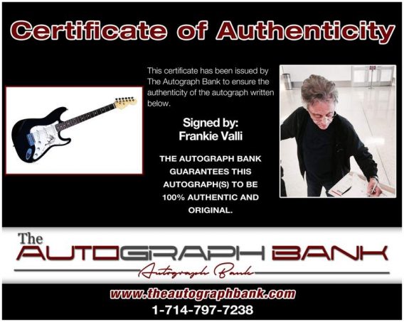 Frankie Valli certificate of authenticity from the autograph bank