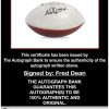 Fred Dean certificate of authenticity from the autograph bank