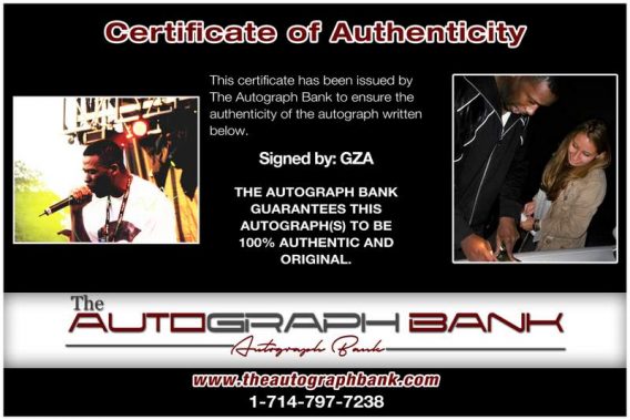 Gza certificate of authenticity from the autograph bank