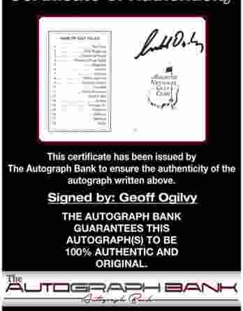 Geoff Ogilvy certificate of authenticity from the autograph bank