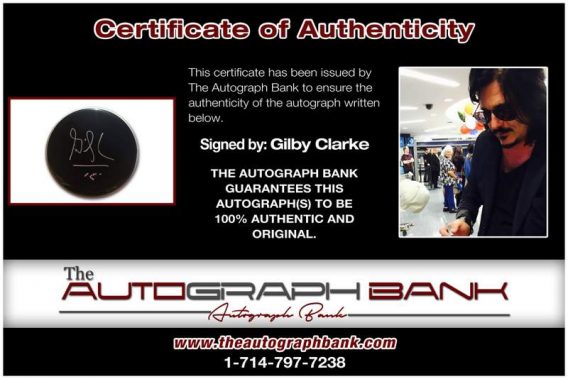 Gilby Clarke certificate of authenticity from the autograph bank