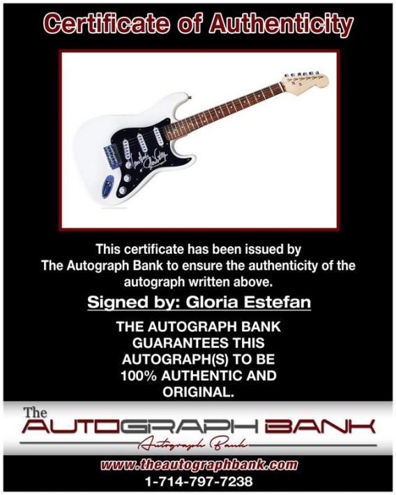 Gloria Estefan certificate of authenticity from the autograph bank