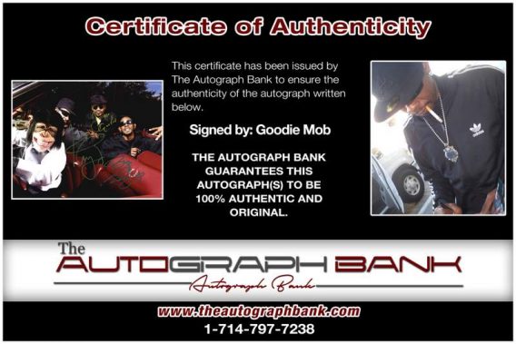 Goodie Mob certificate of authenticity from the autograph bank