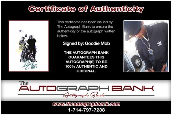 Goodie Mob certificate of authenticity from the autograph bank