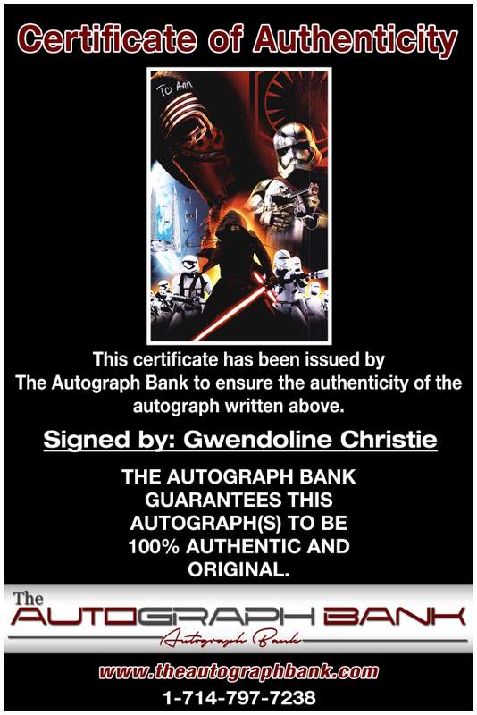 Gwendoline Christie certificate of authenticity from the autograph bank