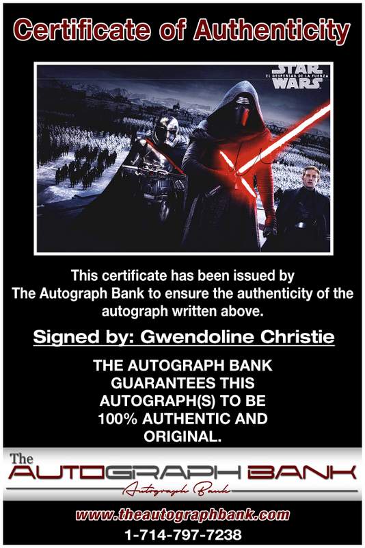 Gwendoline Christie certificate of authenticity from the autograph bank