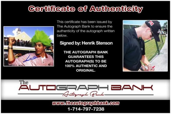 Henrik Stenson certificate of authenticity from the autograph bank