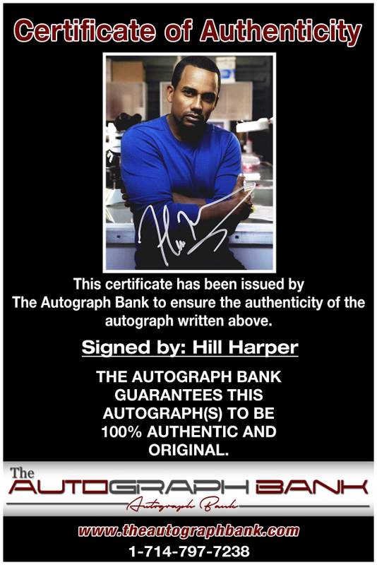 Hill Harper certificate of authenticity from the autograph bank