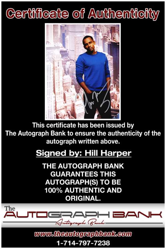 Hill Harper certificate of authenticity from the autograph bank