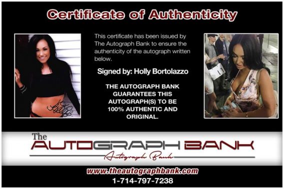 Holly Bortolazzo certificate of authenticity from the autograph bank