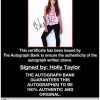 Holly Taylor certificate of authenticity from the autograph bank