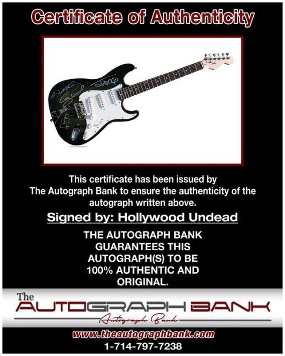 Hollywood Undead certificate of authenticity from the autograph bank