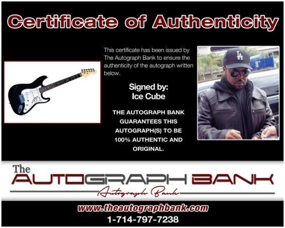 Ice Cube certificate of authenticity from the autograph bank